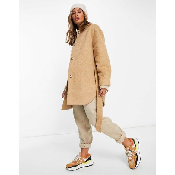ASOS TopShop Belted Brushed Shacket in Camel Size US 2 - Picture 1 of 11
